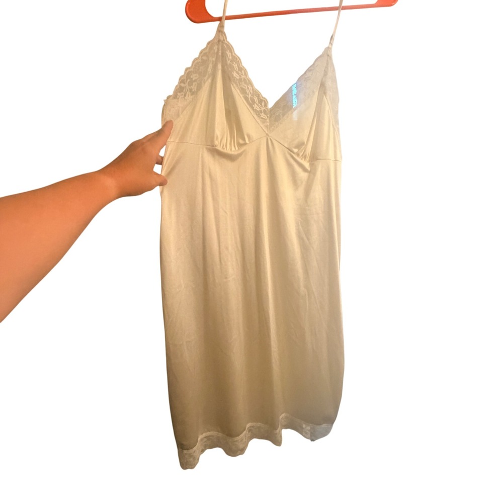 VTG Lace Trim Slip Dress Women 36 25 Silky Minimalist Coquette‎ Bridal Honeymoon